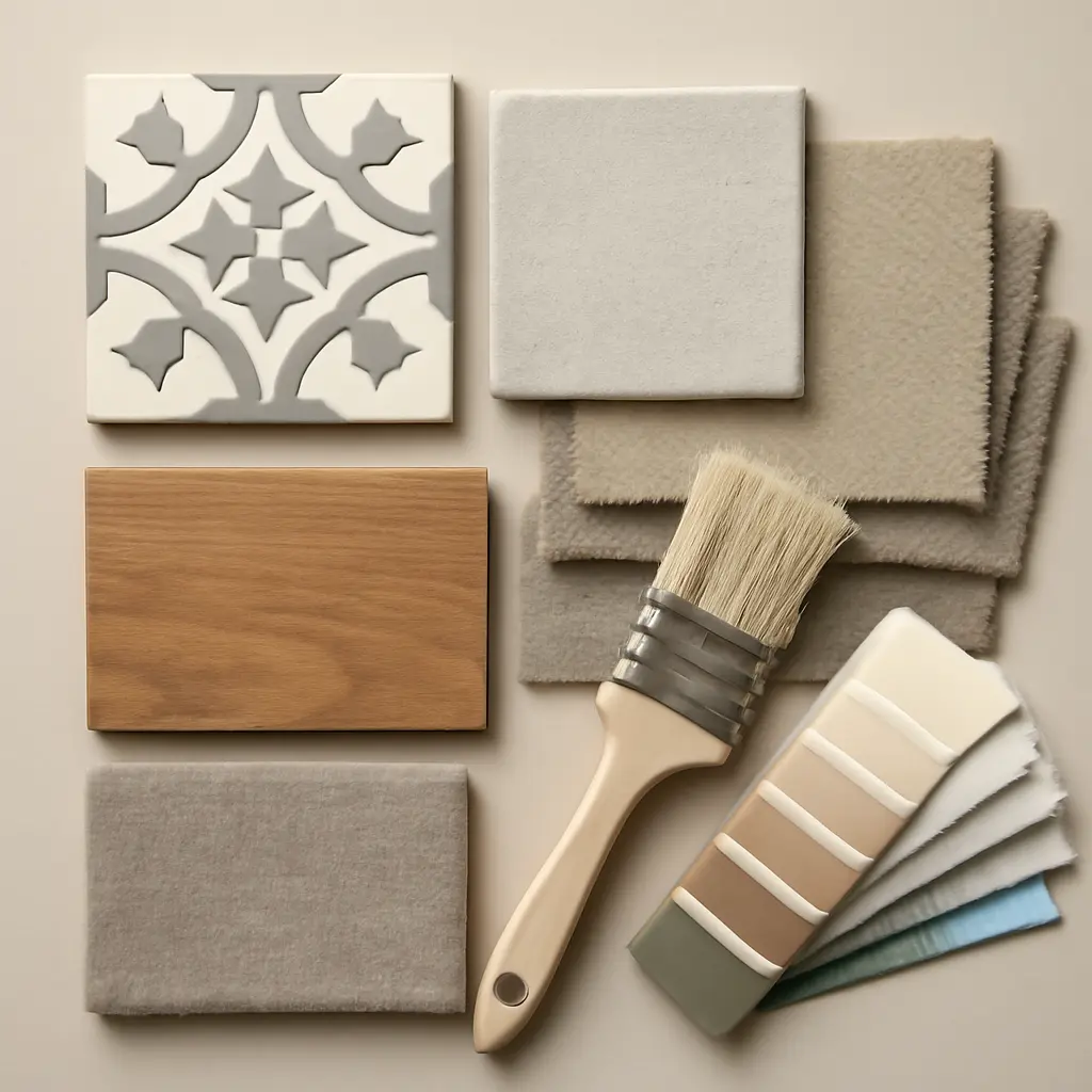 Образцы плитки, дерева и тканей для ремонта