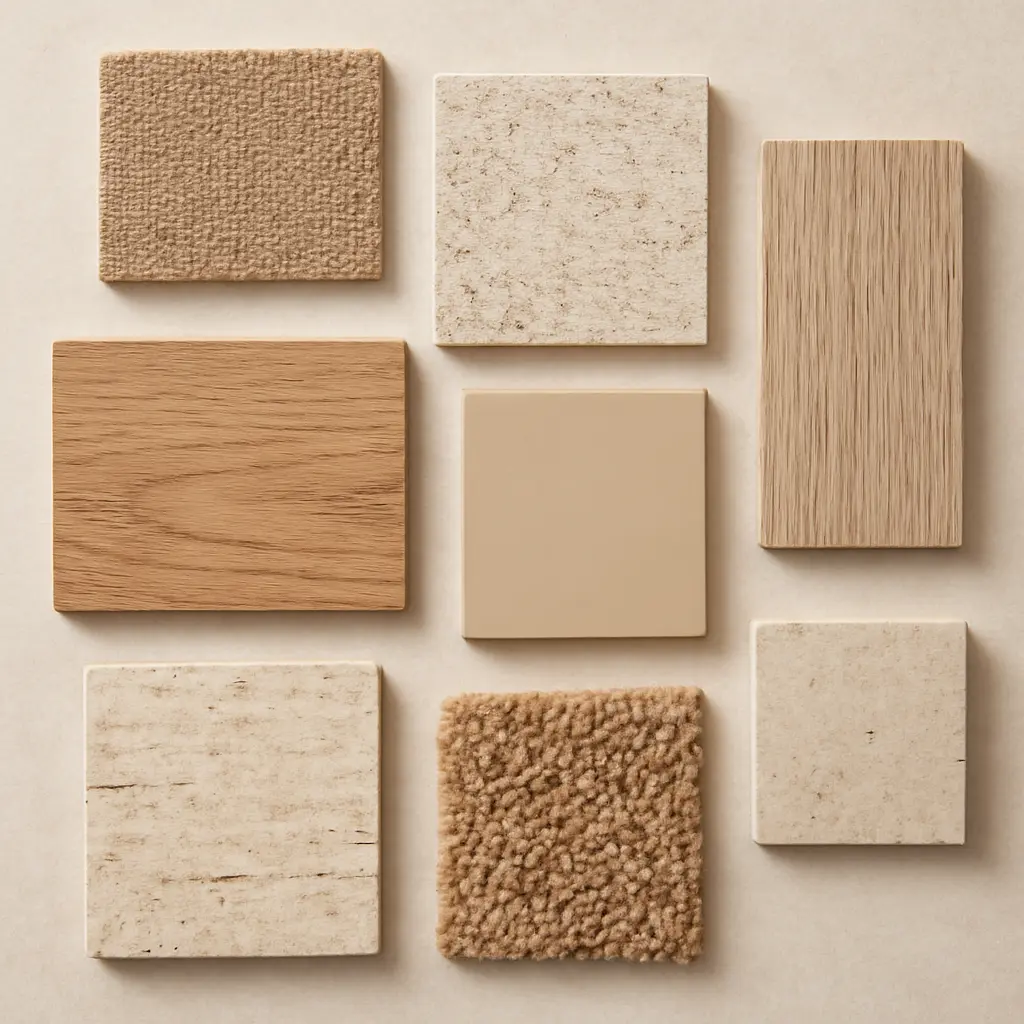 Образцы материалов и палитра цветов для интерьера 2024