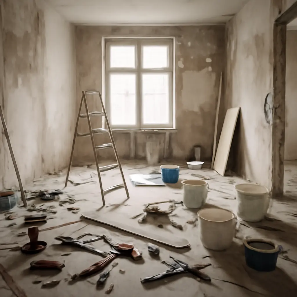 Ошибки при ремонте квартиры Незавершённый ремонт в квартире с разбросанными инструментами и материалами как пример хаотичного подхода