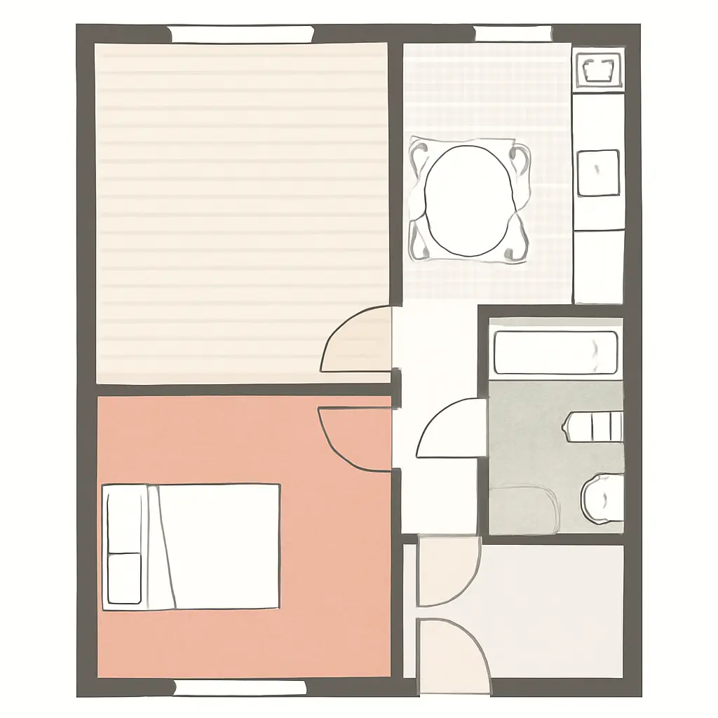 Планировка и материалы Планировка комнаты с обозначением зон и материалов