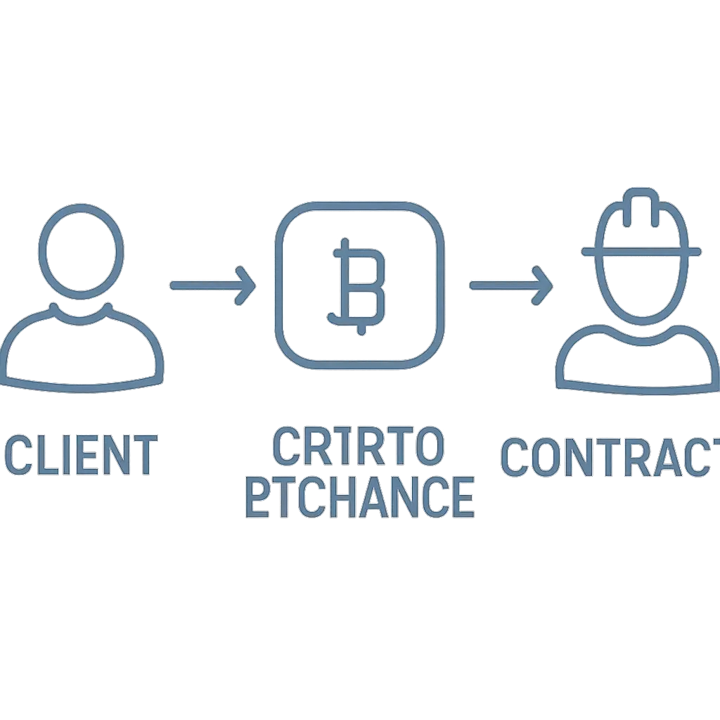 Схема взаимодействия между клиентом, подрядчиком и криптообменником